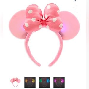 Disney Parks Minnie Mouse Headband w/ Ears & Pink Bow Light Up Color Change